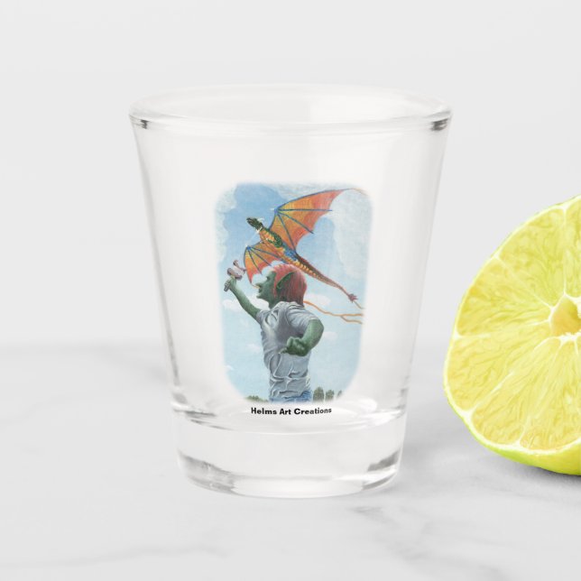 Goblin Flying Rainbow Dragon Fantasy Shot Glass Schnapsglas (Vorderseite)