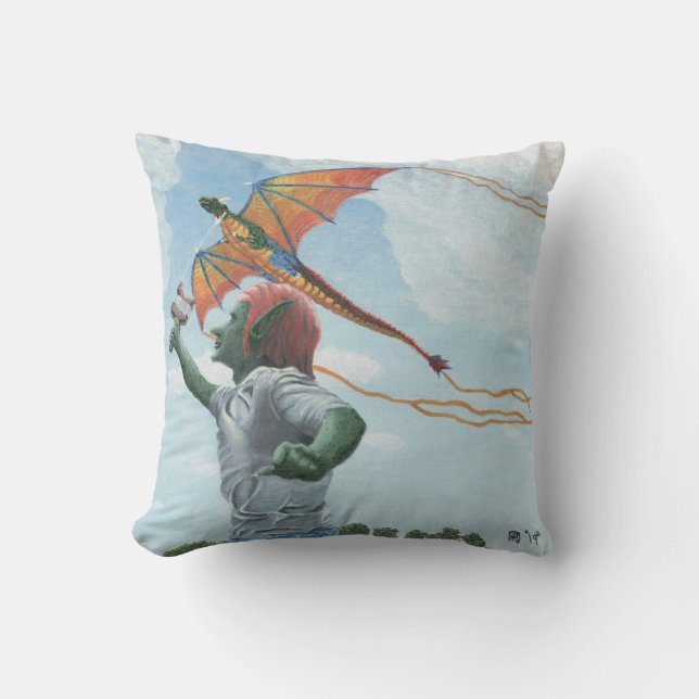 Goblin Flying Rainbow Dragon Kite Fantasy Pillow Kissen (Vorderseite)