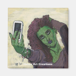 Goblin Girl Handy Selfie Button Magnet