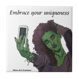 Goblin Girl Handy Selfie Fantasy Art Keramik Tile Fliese