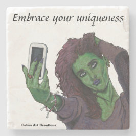 Goblin Girl Handy Selfie Unique Stone Untersetzer