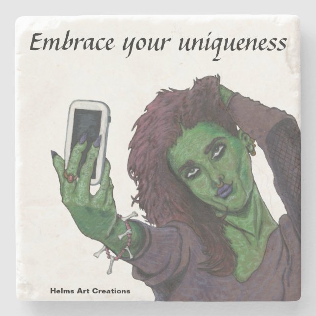 Goblin Girl Handy Selfie Unique Stone Untersetzer (Vorderseite)