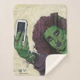 Goblin Girl Phone Selfie Fantasy Sherpa Blanket Sherpadecke