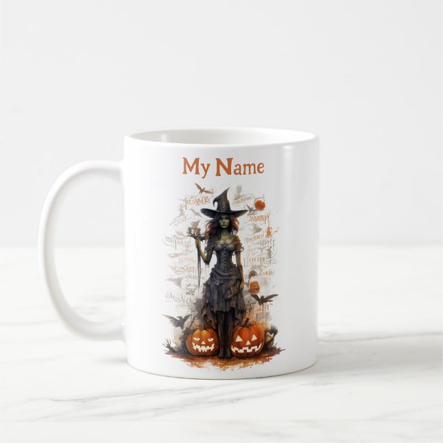 Goblin Hexe: Halloween Personalisierter Cup Kaffeetasse (Links)