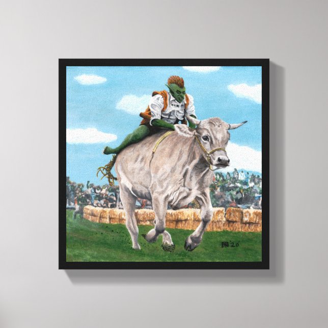 Goblin Rider Ox Racing Fantasy Kunst, Dichtung und Leinwanddruck (Vorderseite)