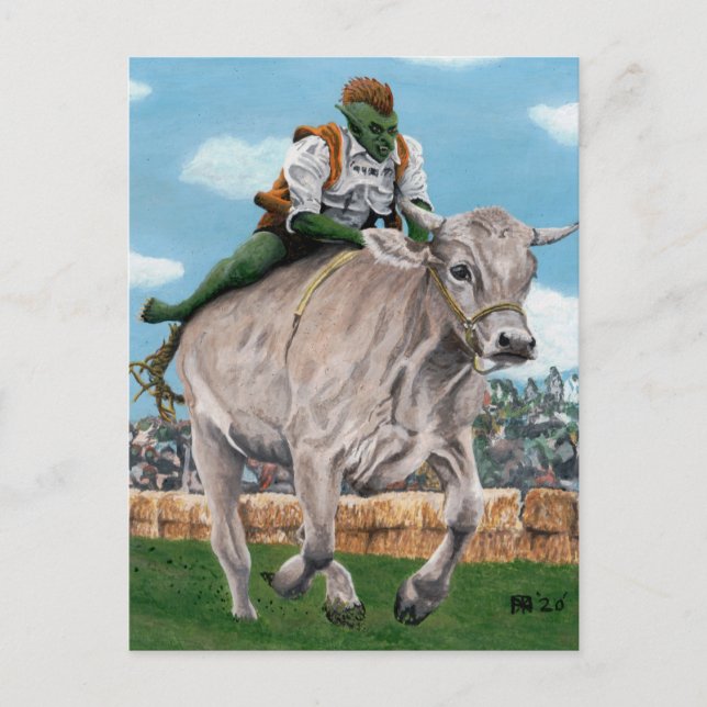 Goblin Rider Ox Racing Fantasy Kunst, Dichtung und Postkarte (Vorderseite)