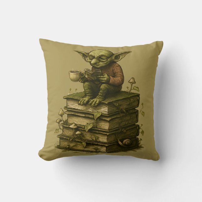 Goblincore Bookworm Mushroom Fantasy Kissen (Vorderseite)