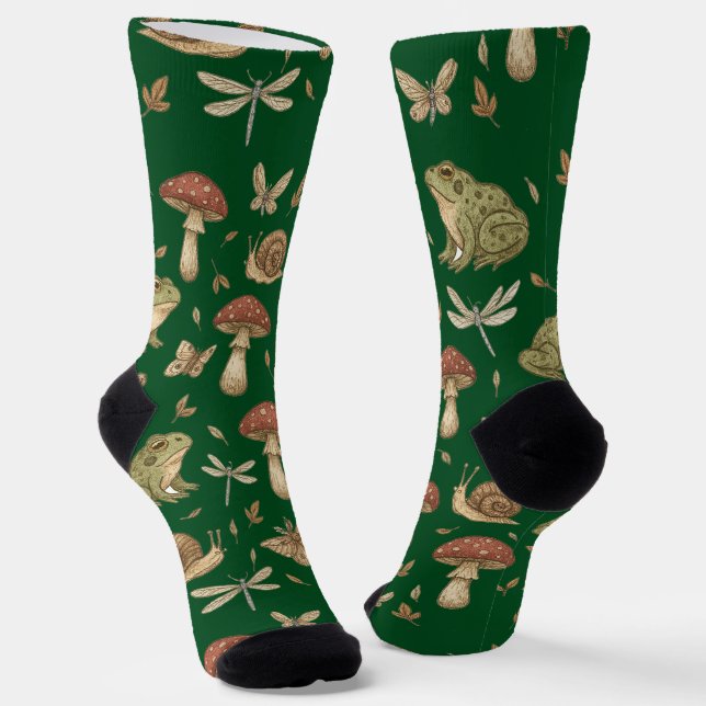 Goblincore Mushroom Frog Snail Dragonfly Pattern Socken (Gewinkelt)