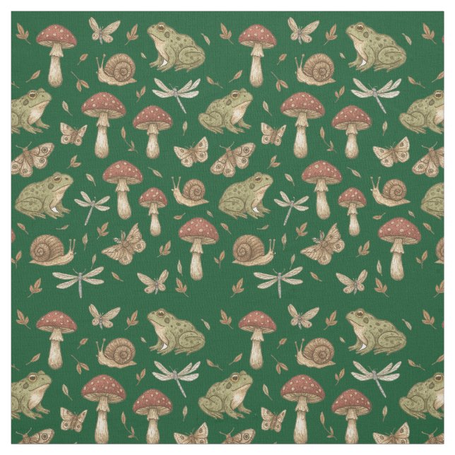 Goblincore Mushroom Frog Snail Dragonfly Pattern Stoff (Muster)