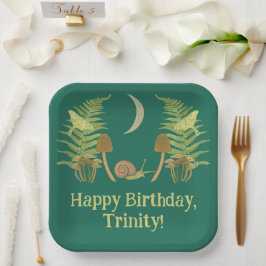 Goblincore Schnecke und Pilze Personalisiert Pappteller