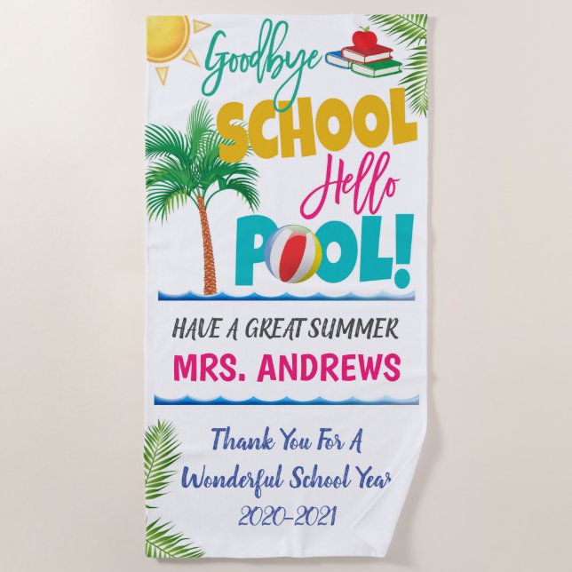 Gobye School Hallo Pool Teacher Beach Handtuch (Vorderseite)
