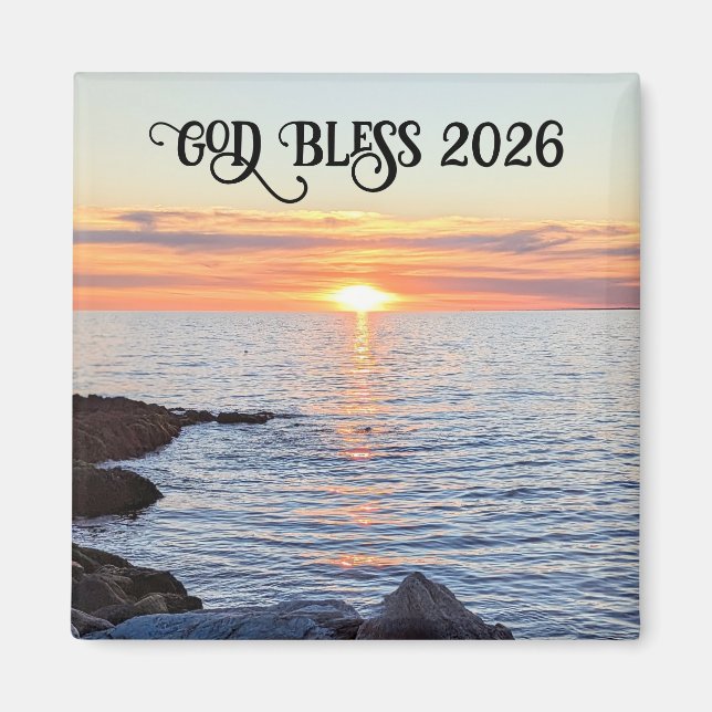 God Bless 2026 New Year Golden Sunset Photo Magnet (Vorne)