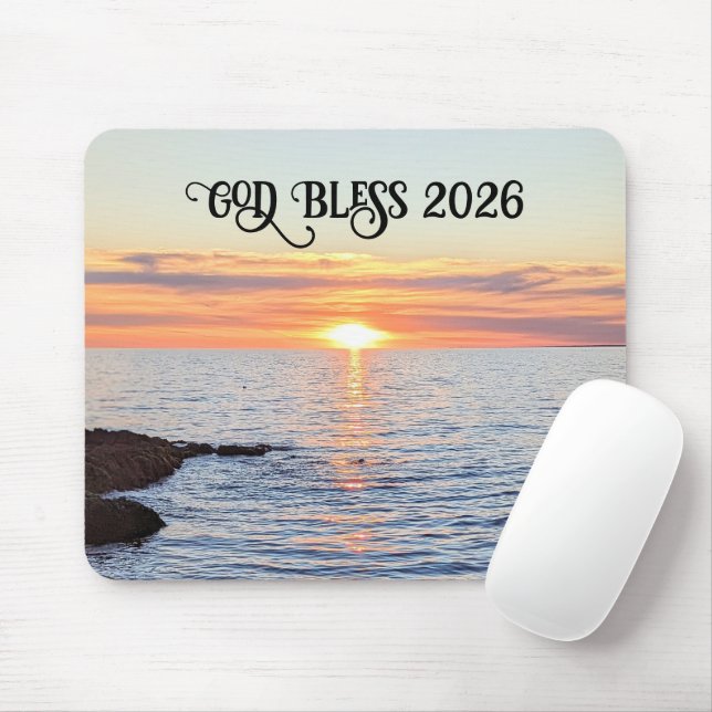 God Bless 2026 New Year Golden Sunset Photo Mousepad (Mit Mouse)