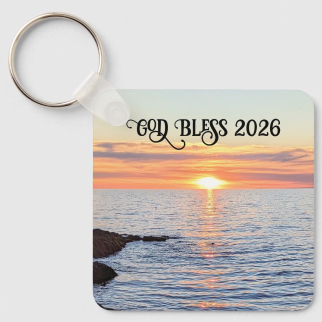 God Bless 2026 New Year Golden Sunset Photo Name Schlüsselanhänger (Vorderseite)
