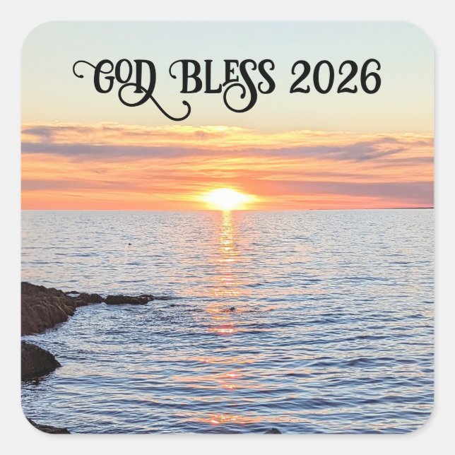 God Bless 2026 New Year Golden Sunset Photo Quadratischer Aufkleber (Vorderseite)