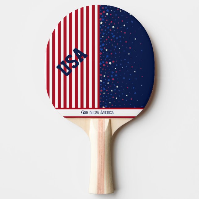 God Bless America 4. Juli Patriotic USA Stars Tischtennis Schläger (Vorderseite)