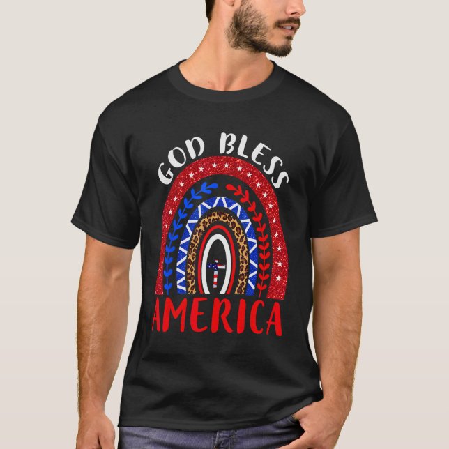 God Bless America 4th Of July Leopard USA Flag Chr T-Shirt (Vorderseite)