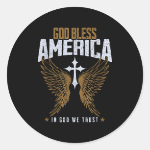God Bless America Christliches Kreuz & Engel Flüge Runder Aufkleber