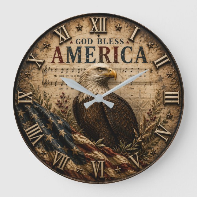 God Bless America Eagle Große Wanduhr (Vorderseite)