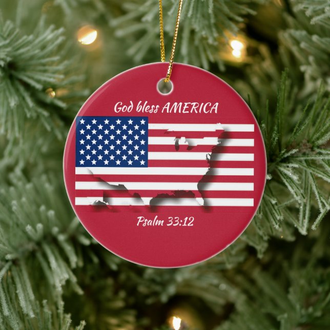 GOD BLESS AMERICA Flag Custom Scripting RED Keramik Ornament (Baum)
