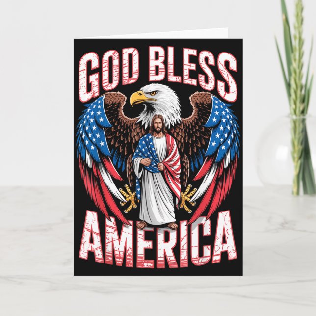 God Bless America Flag Jesus Christian Eagle Patri Karte (Vorderseite)