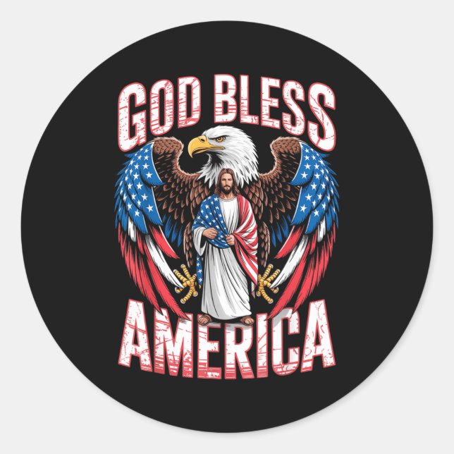 God Bless America Flag Jesus Christian Eagle Patri Runder Aufkleber (Vorderseite)