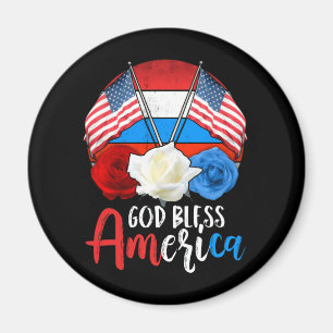 God Bless America Flower USA Flag Independence Day Magnet