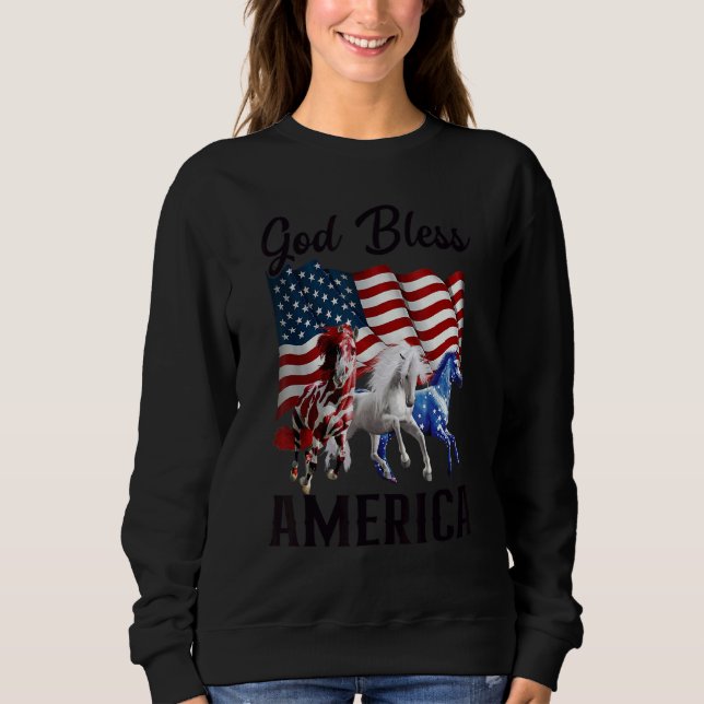 God Bless America Horses Flag Fourth Of July Sweatshirt (Vorderseite)