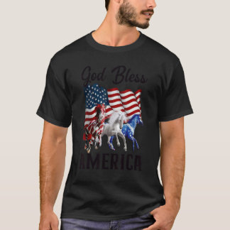 God Bless America Horses Flag Fourth Of July T-Shirt