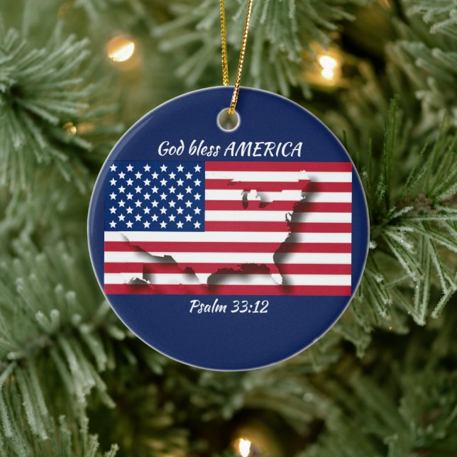 GOD BLESS AMERICA KERAMIK ORNAMENT (Baum)