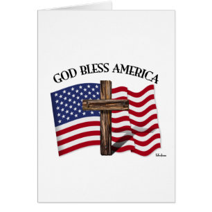 GOD BLESS AMERICA mit robustem Kreuz und US-Flagge