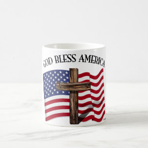 GOD BLESS AMERICA mit robustem Kreuz und US-Flagge Tasse