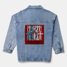 God Bless America Patriotic Cross Denim Jacket Jeansjacke
