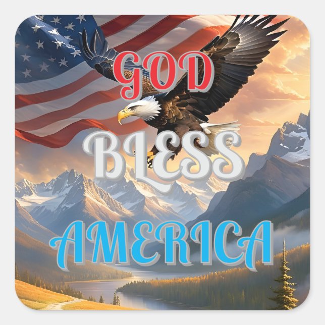 GOD BLESS AMERICA QUADRATISCHER AUFKLEBER (Vorderseite)