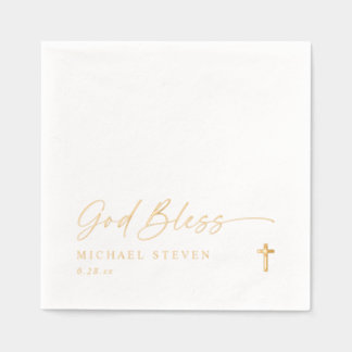 God Bless Baptism Napkins Modern Cross Gold Servietten Mit Folie