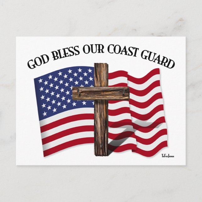 GOD BLESS COAST GUARD mit robustem Kreuz und US-Fl Postkarte (Vorderseite)