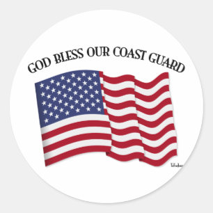 GOD BLESS COAST GUARD mit & US-Flagge Runder Aufkleber