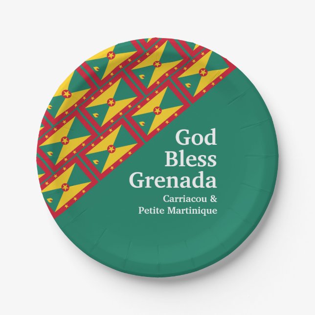 GOD BLESS GRENADA Custom Text GREEN Pappteller (Vorderseite)