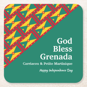 GOD BLESS GRENADA Custom Text GREEN Rechteckiger Pappuntersetzer