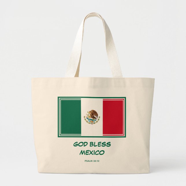 GOD BLESS MEXICO Patriotische mexikanische Flagge Jumbo Stoffbeutel (Vorne)