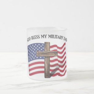 GOD BLESS MY MILITARY VATER, robustes Kreuz & US-F Mattglastasse