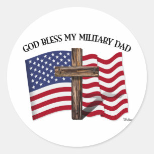 GOD BLESS MY MILITARY VATER, robustes Kreuz & US-F Runder Aufkleber