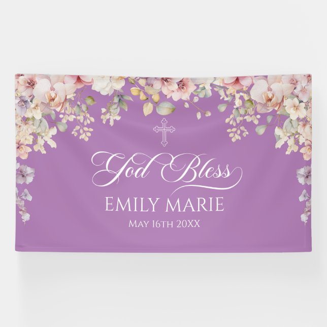 GOD BLESS Orchids purple banner backdrop  (Horizontal)