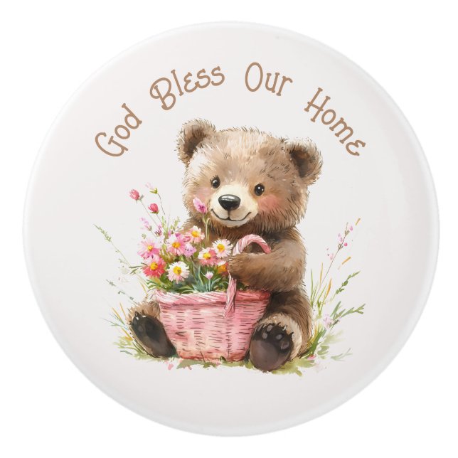 God Bless Our Home Cute Teddy Bear  Keramikknauf (Vorderseite)