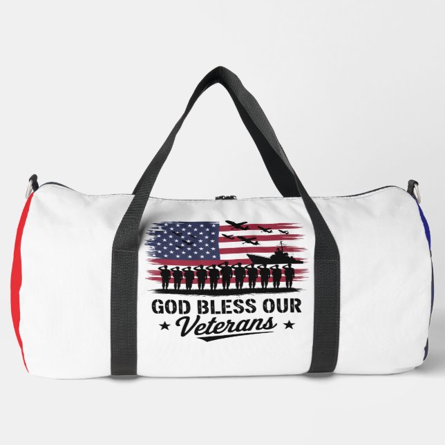 God Bless Our Veterans American Flag Duffle Bag (Vorderseite)