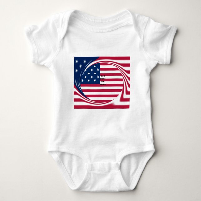 God Bless Our Zuhause: USA Flag Swirl Art Baby Strampler (Vorderseite)