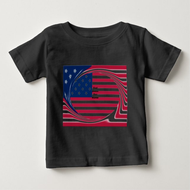 God Bless Our Zuhause: USA Flag Swirl Art Baby T-shirt (Vorderseite)