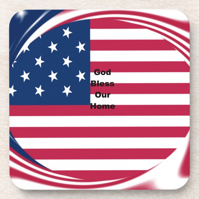 God Bless Our Zuhause: USA Flag Swirl Art Getränkeuntersetzer (Vorderseite)