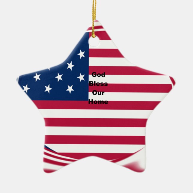 God Bless Our Zuhause: USA Flag Swirl Art Keramik Ornament (Vorne)