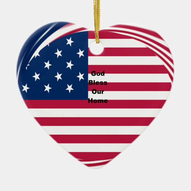 God Bless Our Zuhause: USA Flag Swirl Art Keramikornament (Vorne)